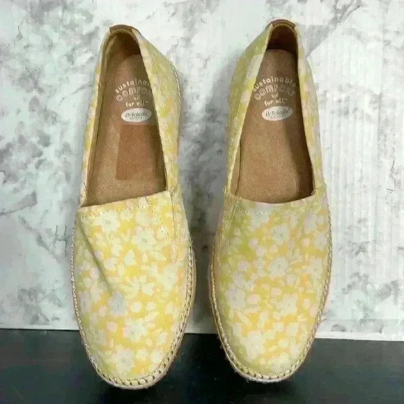 Dr Scholl's Sunray Slip On Loafer Espadrille Platform Yellow White Size 6.5 - Picture 1 of 12